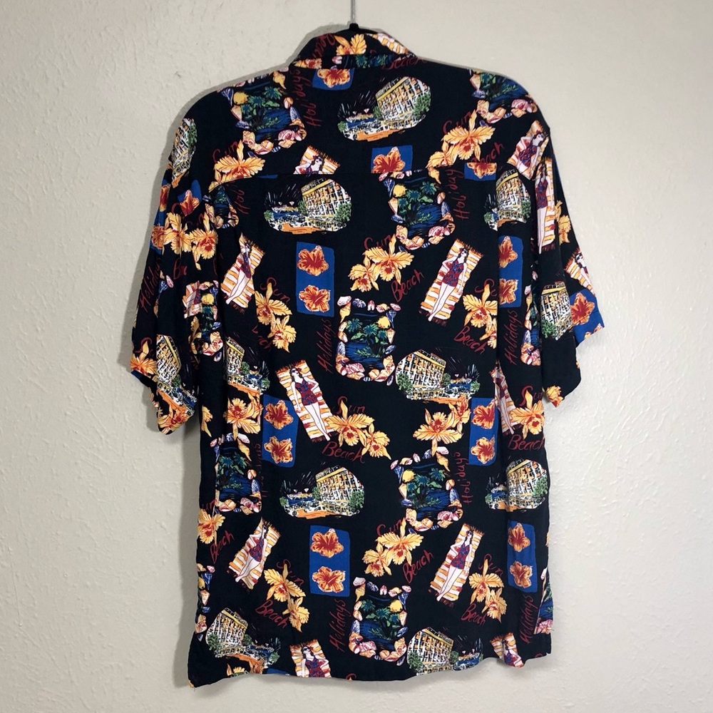Beach bum holiday vacation hawaiian print button down dadcore sightseeing top L - Picture 3 of 4